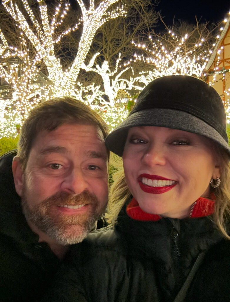 Dr. Melissa Shelton and Dr. Mike Wojnicki visiting the Dallas Arboretum Christmas Village in Dallas, Texas
